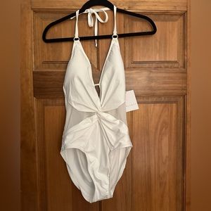 NWT La Blanca One Piece White Swimsuit with mesh cutouts